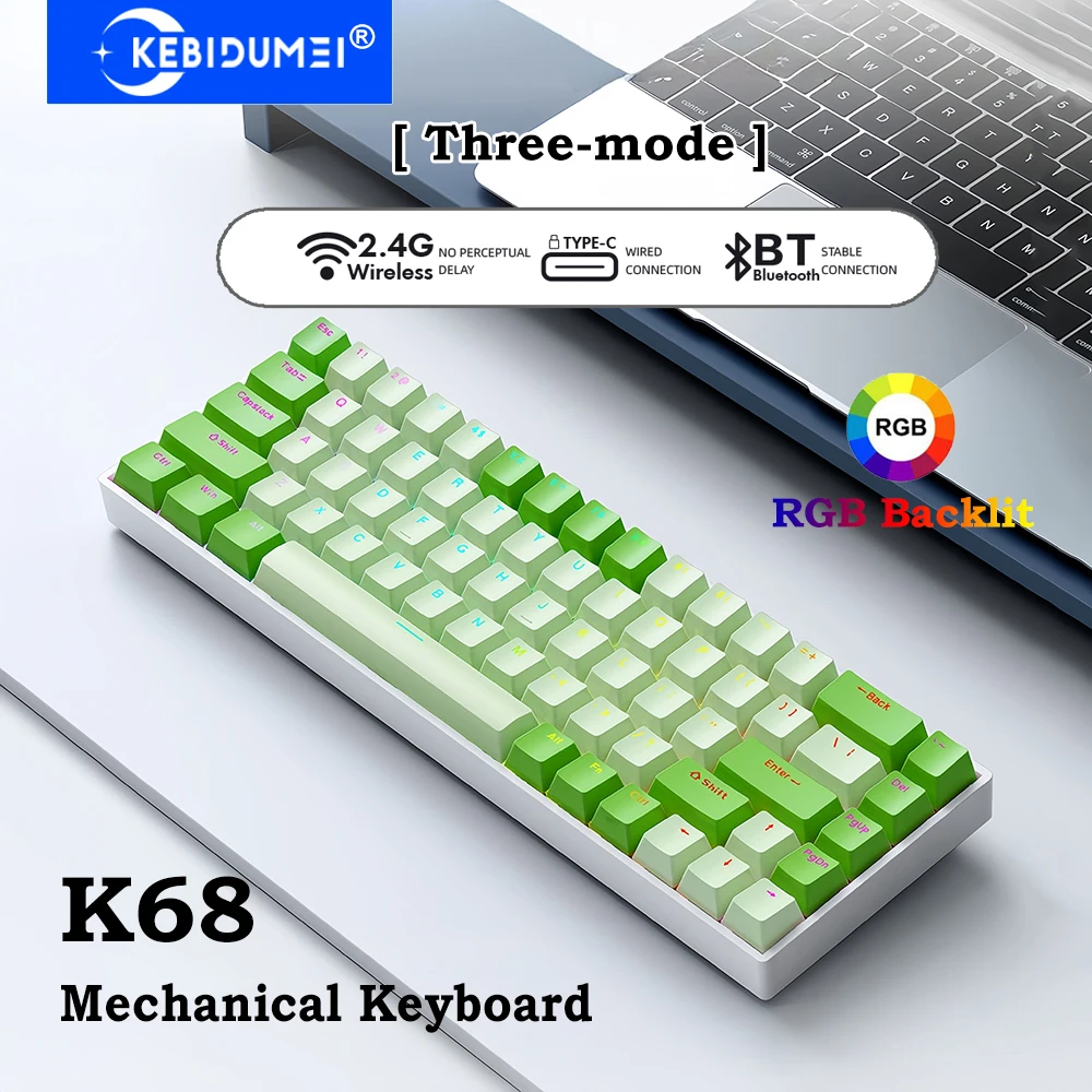 

2.4G/Wired/Bluetooth Mechanical Keyboard Tri-Mode Keyboard 2.4G Wireless Keyboard 68 Keys RGB Gaming Keyboard Ergonomic Keyboard