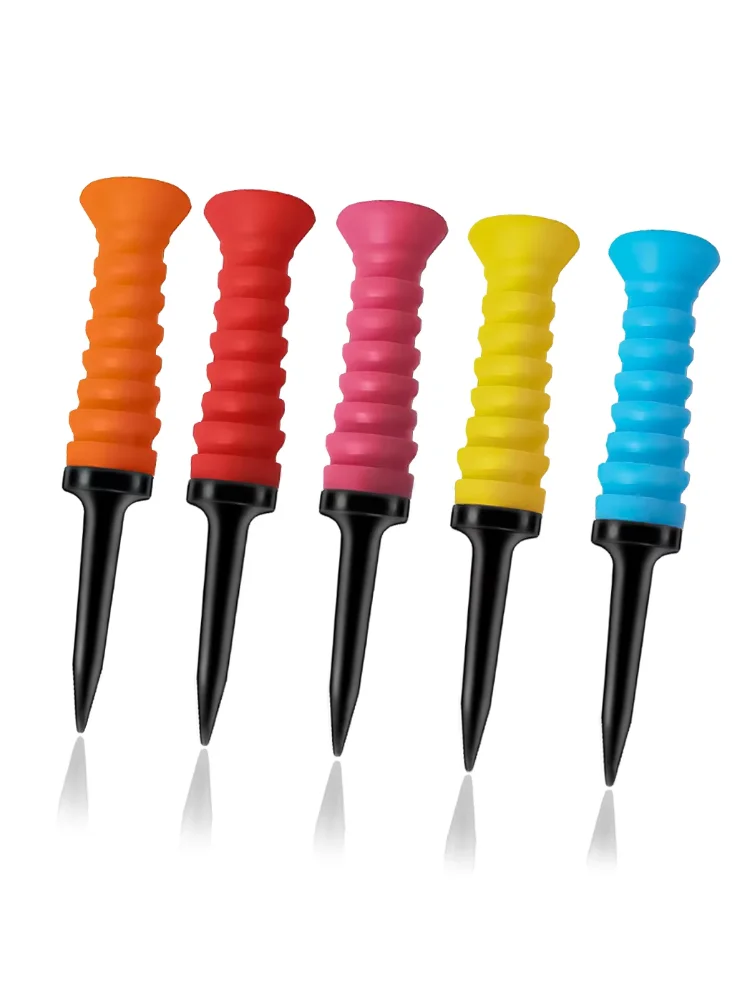 5pcs 360° Flexible Rubber Golf Tees, 3.2in/81mm, Durable, Low Friction, Vibrant Multicolor - Ideal for Everyday Golfers