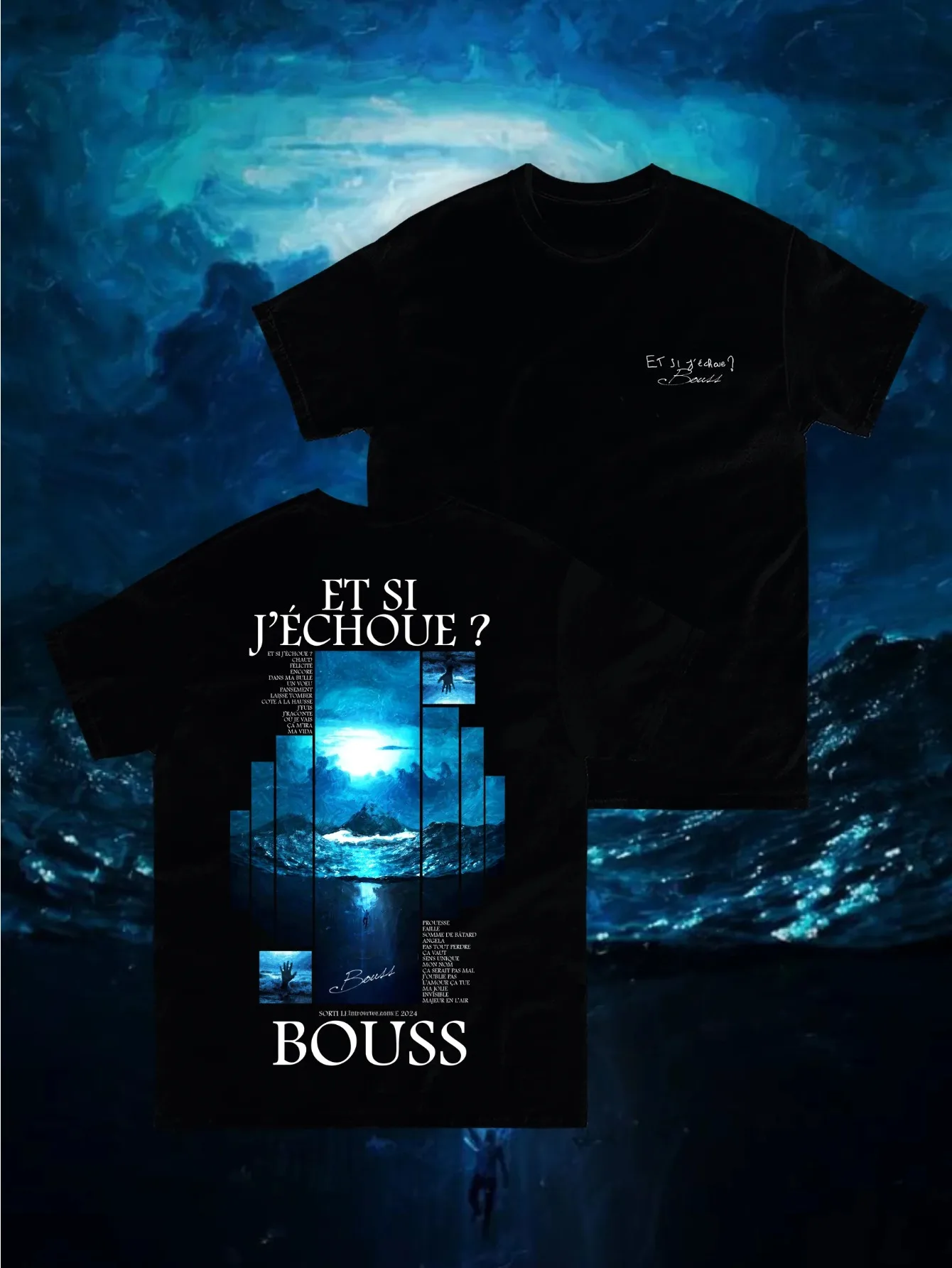 Unisex schwarzes T-Shirt mit Bouss-Filmplakat-Aufdruck – mit französischem Text und Albumcover-Design, geeignet für den täglichen Gebrauch das ganze Jahr über