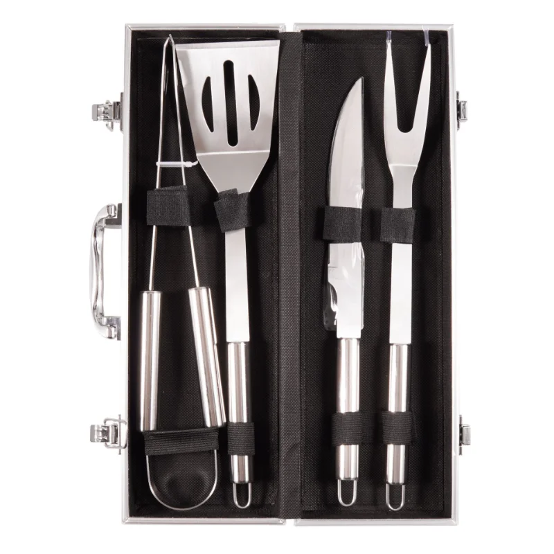 

4pcs Stainless Steel BBQ Tools Set Barbecue Grilling Utensil Accessories Camping Outdoor Cooking Tools Kit with Aluminum Box