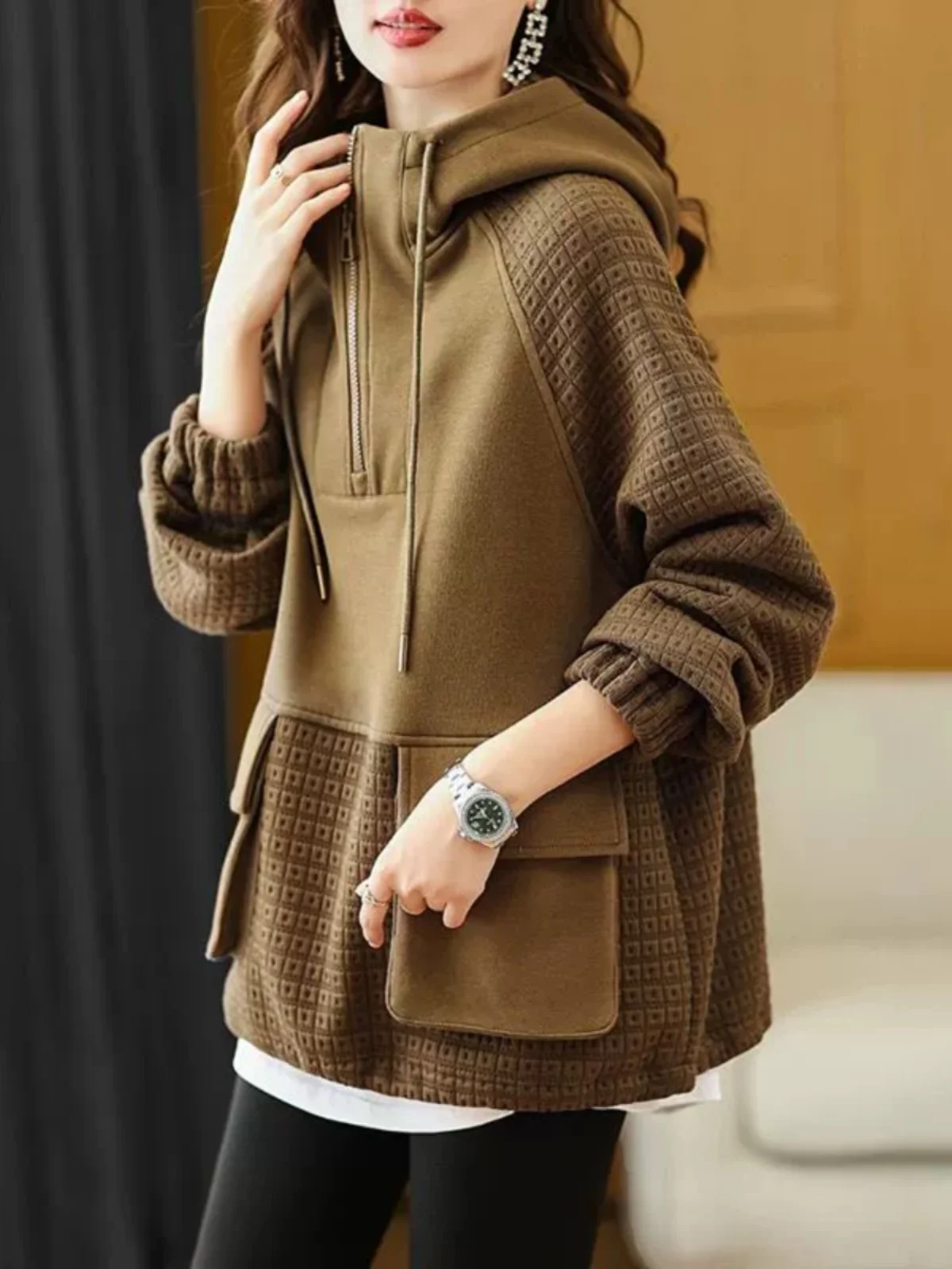 

Loose Fit Hoodie Jaet Women's Faion Design Sense Overhead Top Brand Tailored Goods Splicing Rear-End Cosite