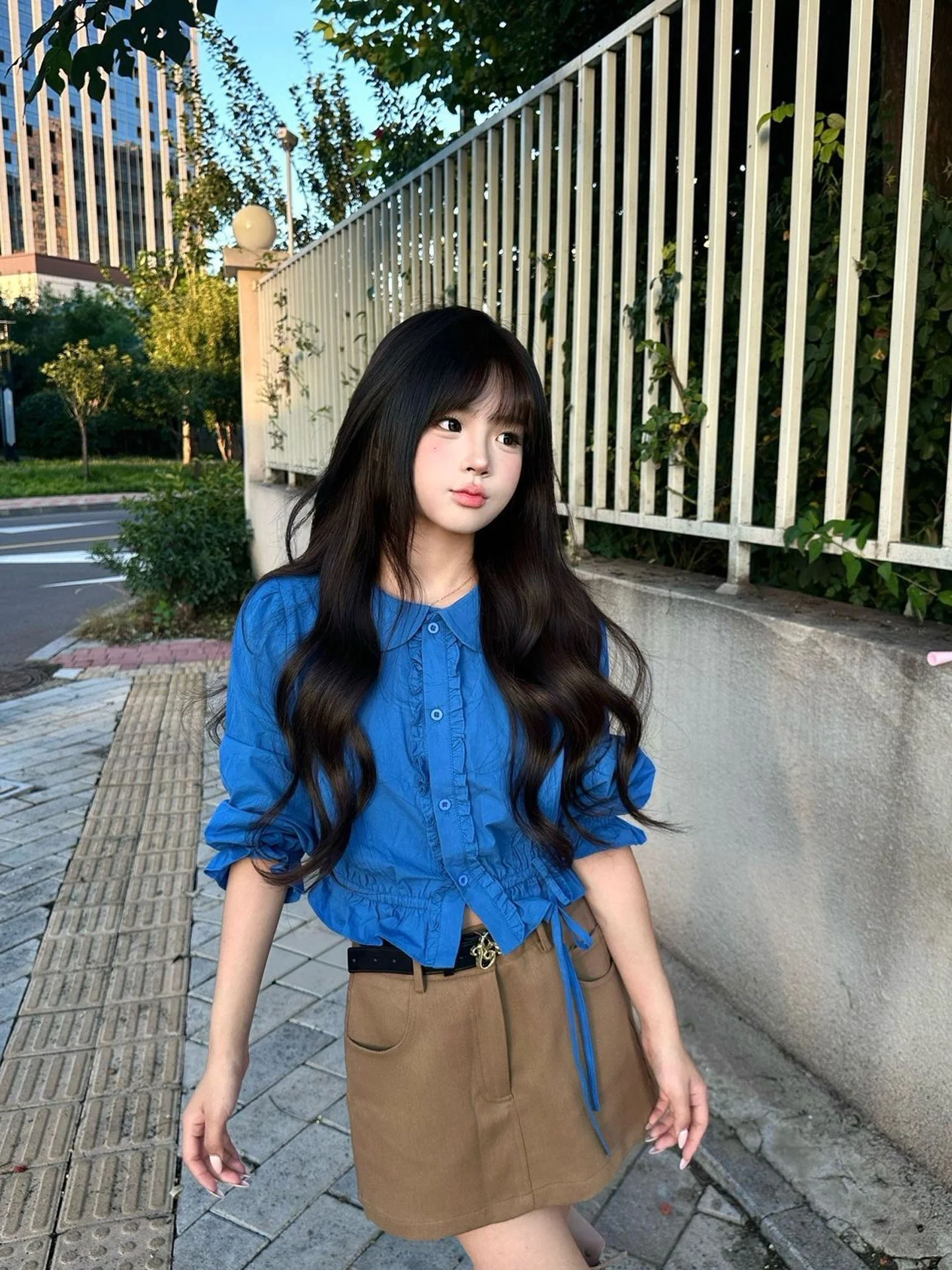 Korean Style High Waist Slim Fit Short Shirt And Half Skirt Set Women's Fashion Two Piece Suit Doll Collar Long Sleeve Shirt