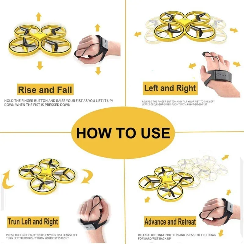 Hand Controlled Drone RC Mini Quadcopter Gesture Flying LED Lights Altitude Hold Watch Control Children Toys Birthday Gifts