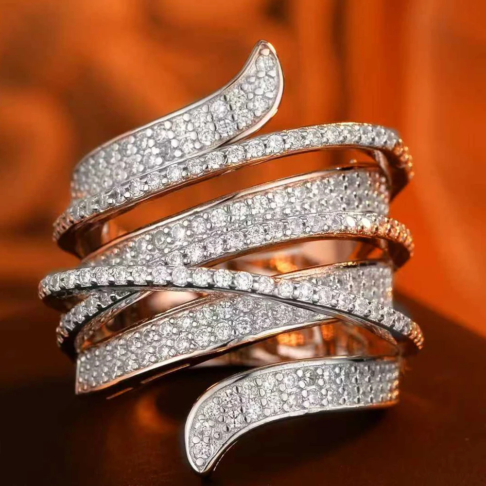 

925 Sterling Silver Women’s Ring with Multi-Layer Line Design, Stylish and Luxurious, Featuring a Unique High-End Look