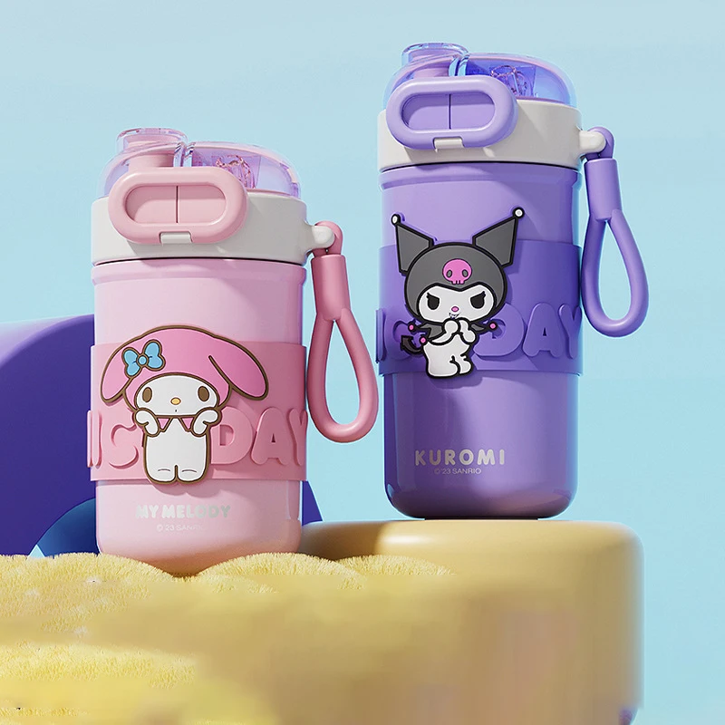 Kawaii Sanrio Thermal Mug Melody Kuromi Cartoon Sippy Cup Double Drink Coffee Cup Portable Sports Cup Christmas Girls Gifts