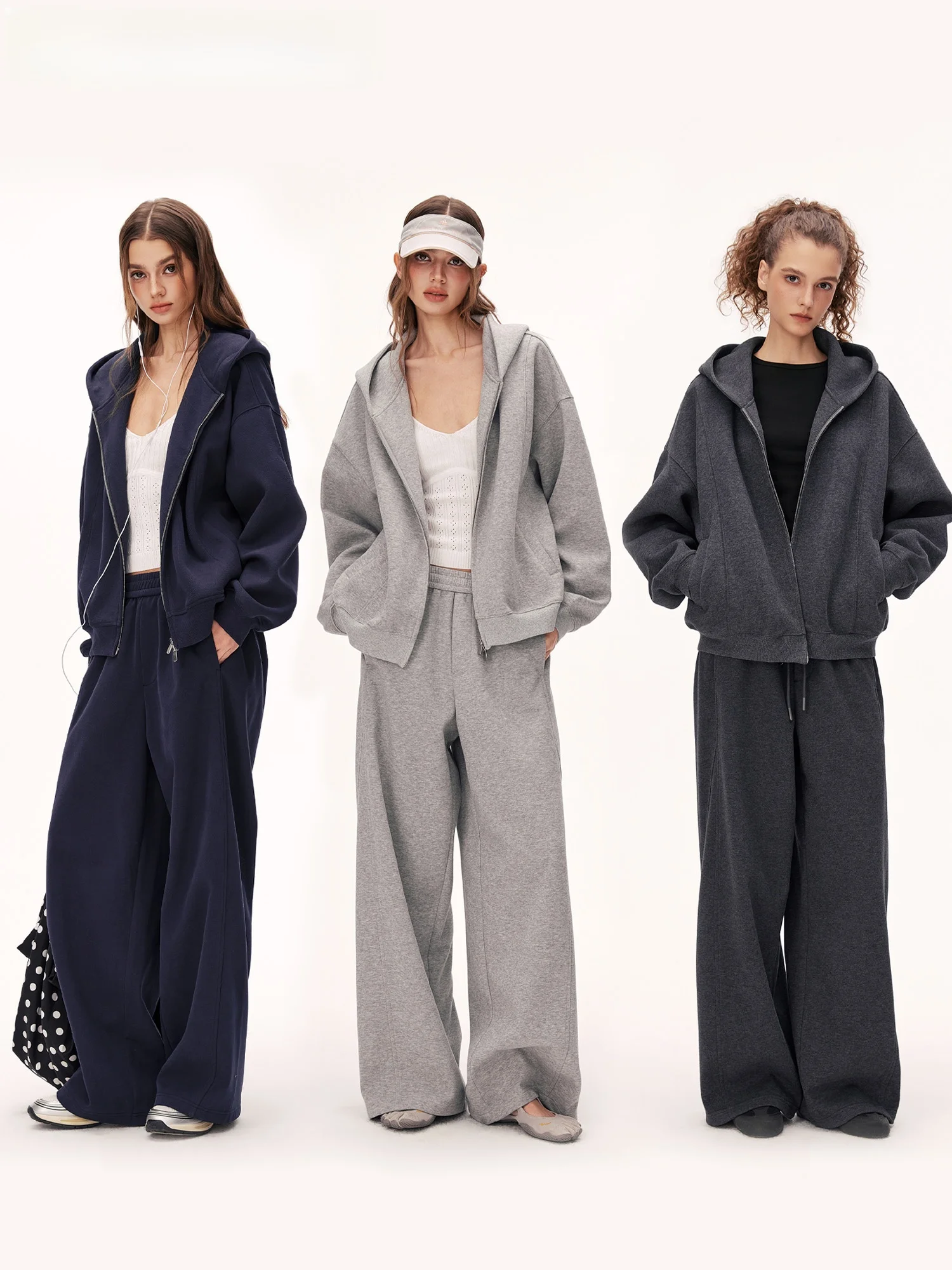 Burgenland Zipper Front Hooded Cardigan And Pants Women's Casual Sporty Loose Fit Two-Piece Set Comfortable Autumn Wear