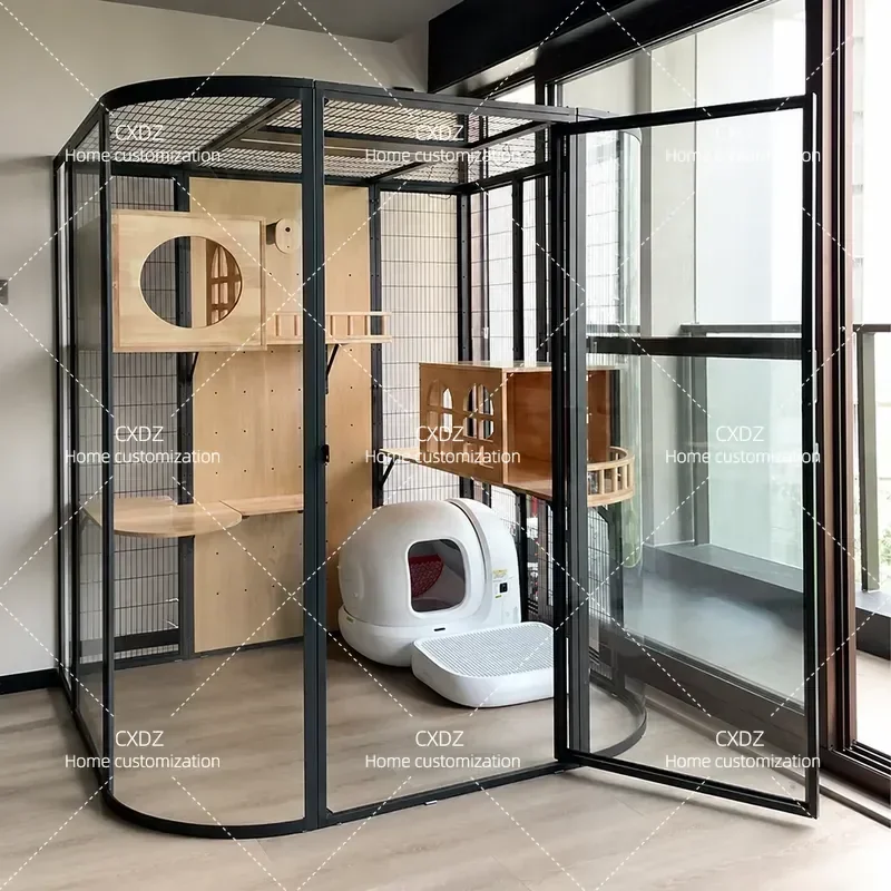 Super Large Panoramic Cat Villa Luxury Spacious Glass Indoor Cat Cage House Customized Home Pet Furniture