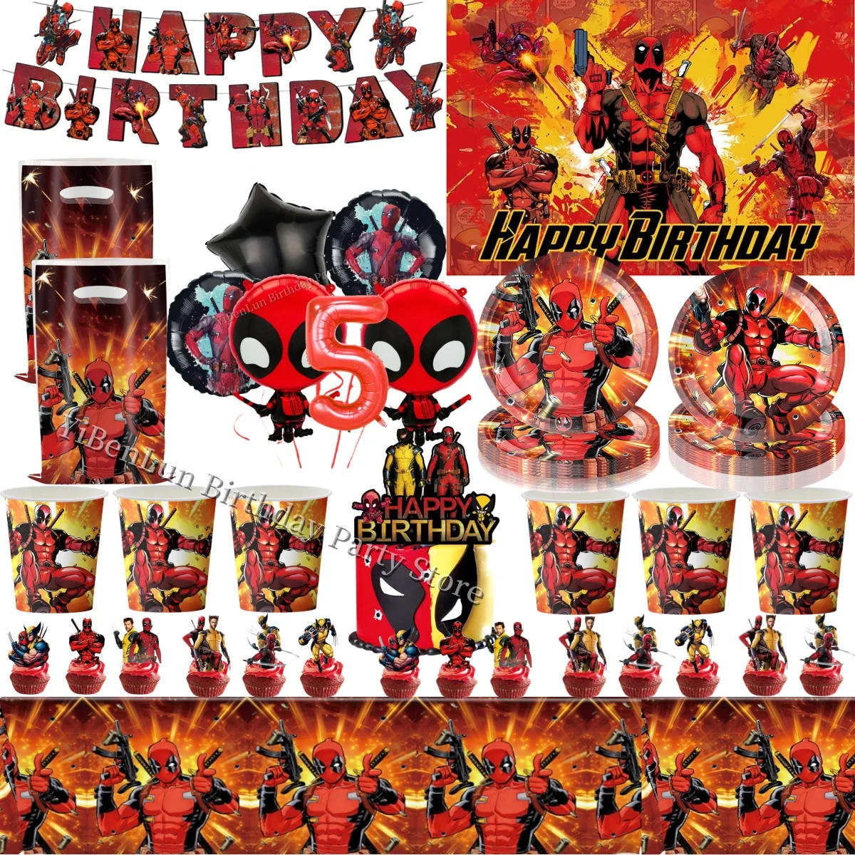 Superhero Deadpool Birthday Party Decoration Deadpool Tableware Tablecloth Plate Cup Baby Shower Kids Boys Favors Party Supplies