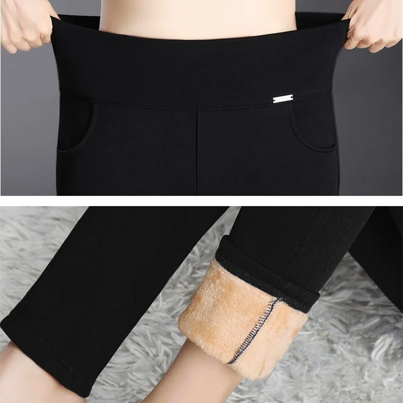 Mode verdicken Fleece dünne Hosen große Größe 6xl Kaschmir Winter Frauen Leggings Büro sowie Samt hohe Taille Bleistift Pantalones