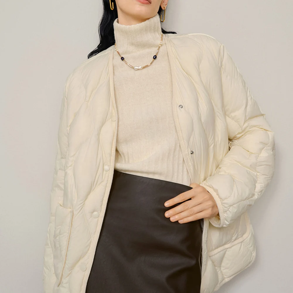 

IRENE TINNIE 56-90G Filling Capacity Lightweight Winter Thin Women Short White Duck Down Jackets Shirt Direct Female Down Coats