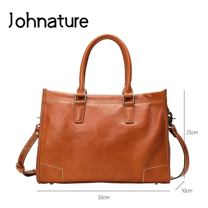 Johnature 2024 New Genuine Leather Large Handbag Women Bag Natural Soft Cowhide Casual Tote Solid Color Simple Shoulder Bags