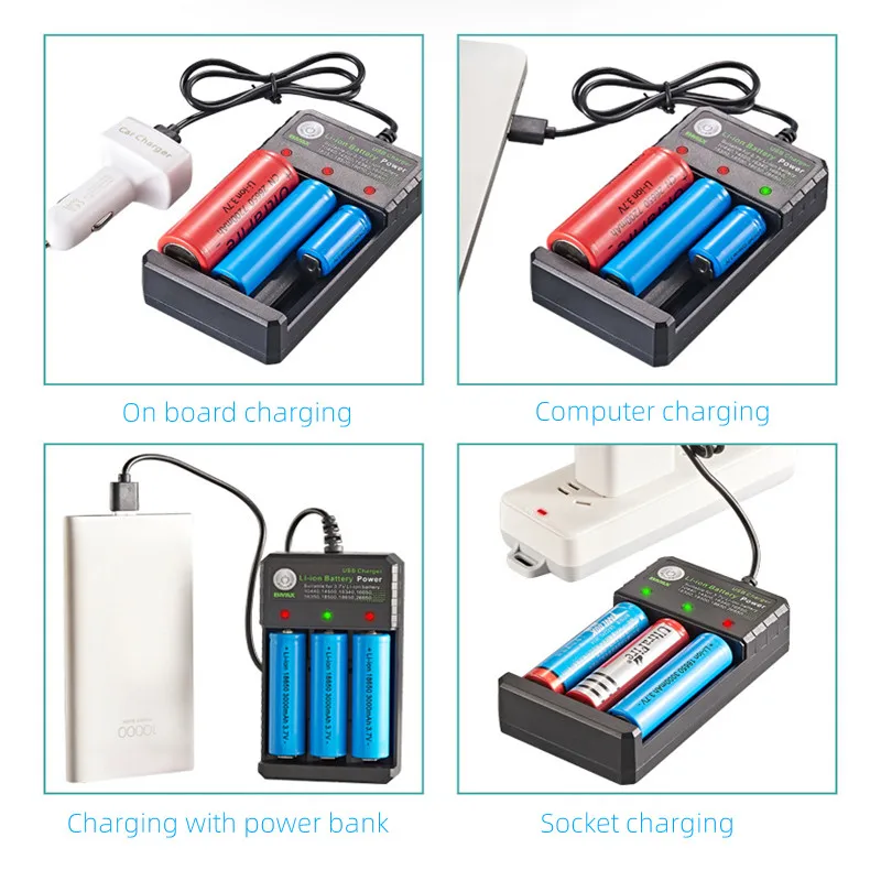 Smart 18650 Charger 3 Slots 4.2V Li-ion Battery USB Independent Charging 18650 18500 14500 16650 26650 Lithium Battery Charger