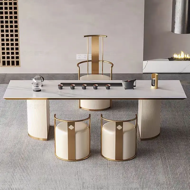 Factory Direct 2026 Light Luxury Modern Office Reception Room Tea Table Household Balcony Stainless Steel Rectangle