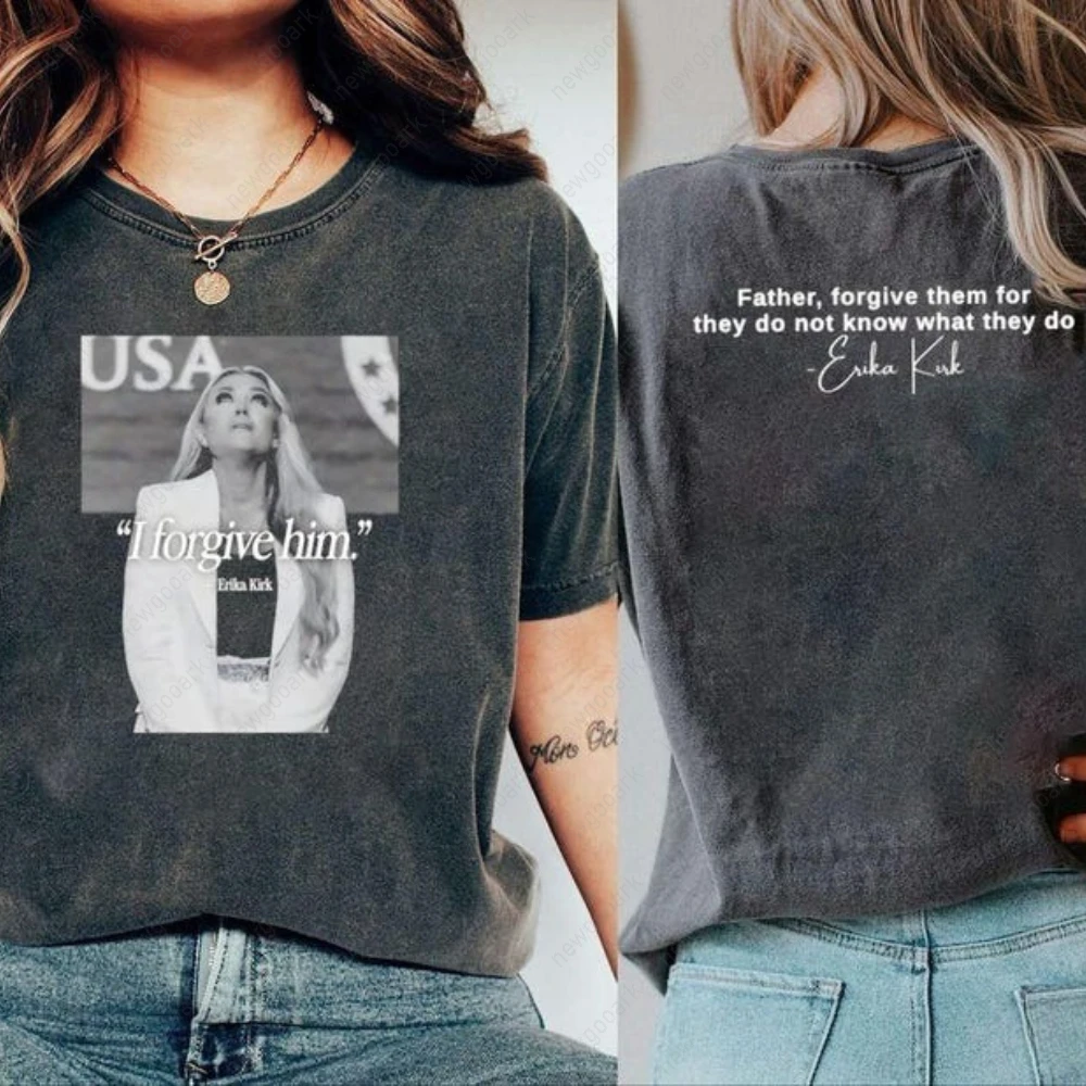 

Рубашка I Forgive Him Erika Kirk Quote Christian Forgiveness Футболка для женщин и мужчин Классические хлопковые футболки с рисунком Ropa Hombre