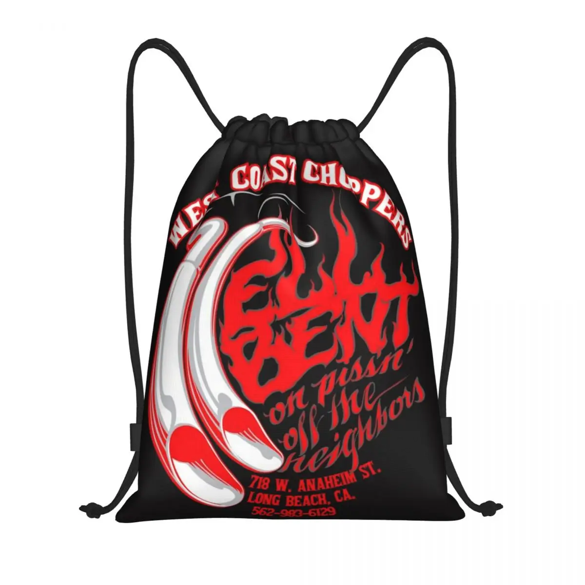 Custom West Coast Iron Motorcycle Cross Choppers Drawstring Bag for Shopping Yoga Backpacks Men Women Sports Gym Sackpack