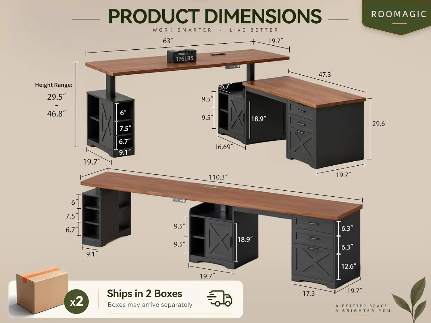 Farmhouse L Shaped Standing Desk with Storage 67