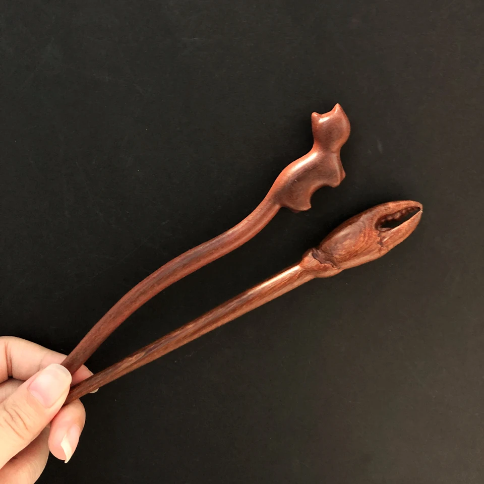 Muylinda Simple Wood  Hair Stick Chinese Style Vintage Hairpins Cat Lobster Hair Pin Jewerly Accessories