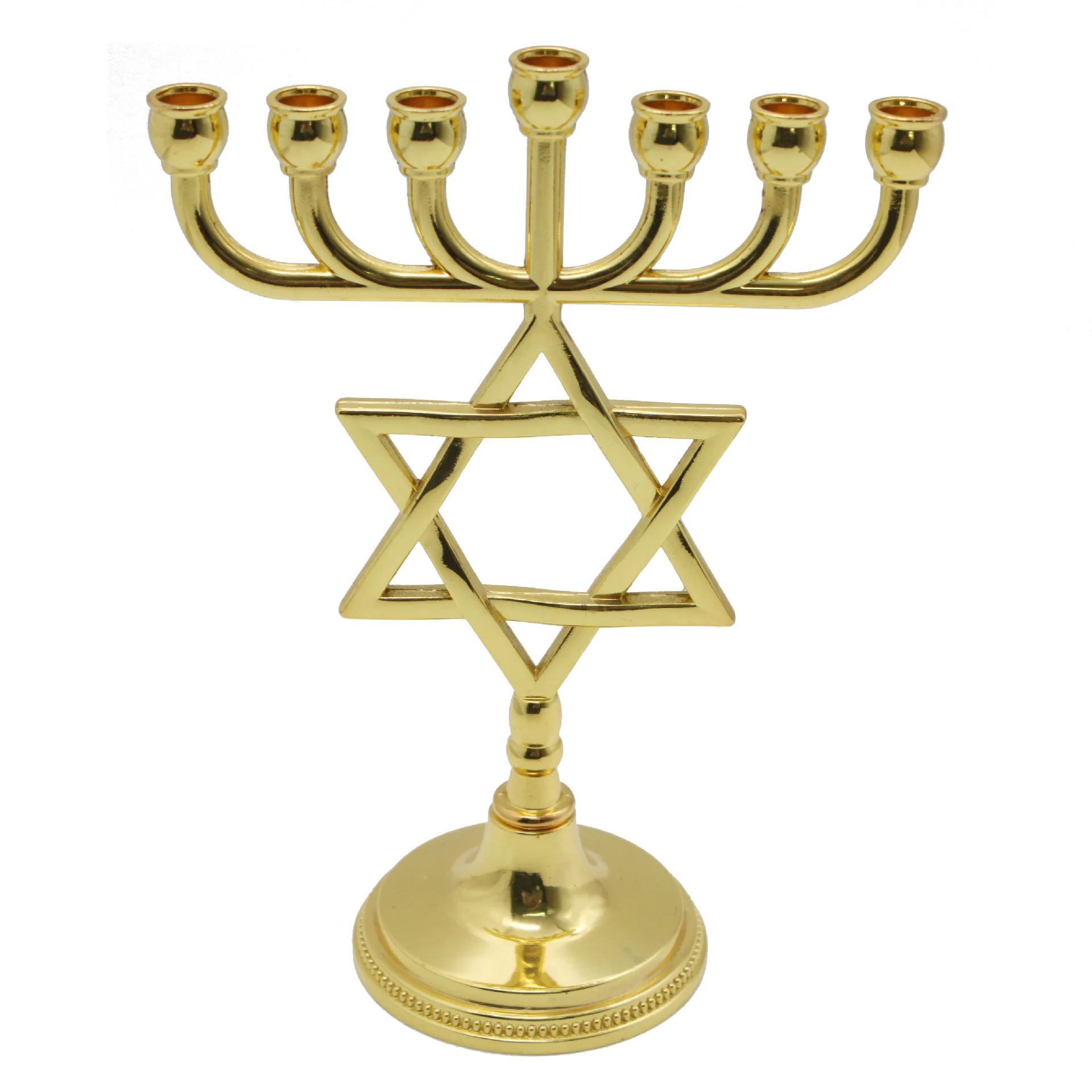 

Israel's Star of David Candlestick Hexagonal Star Seven Headed Candlestick Golden Satellite Candlestick