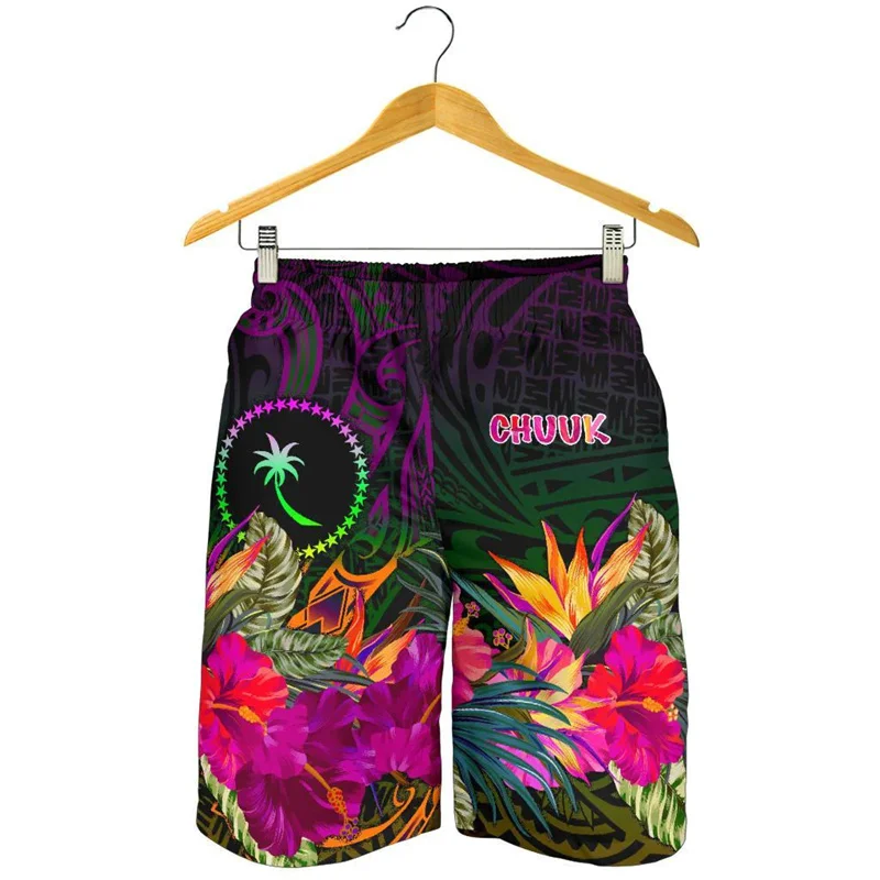 Chuuk Men's Shorts Hawaii Beach Short Trunks 2024 New Swim Trunks Gym Ice Shorts Boy Hibiscus Floral Board Short Pant Men