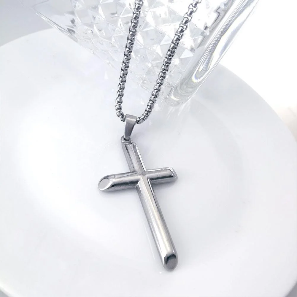 Men Women Stainless Steel Cross Pendant Necklace Religious Token