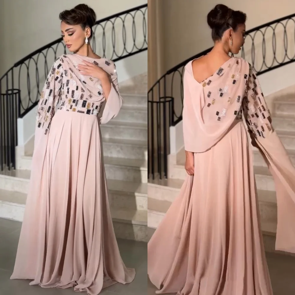 Customized Formal Chiffon Pleat Pattern A-line Jewel Long Dresses Quinceanera Dresses Fashion Sizes Available