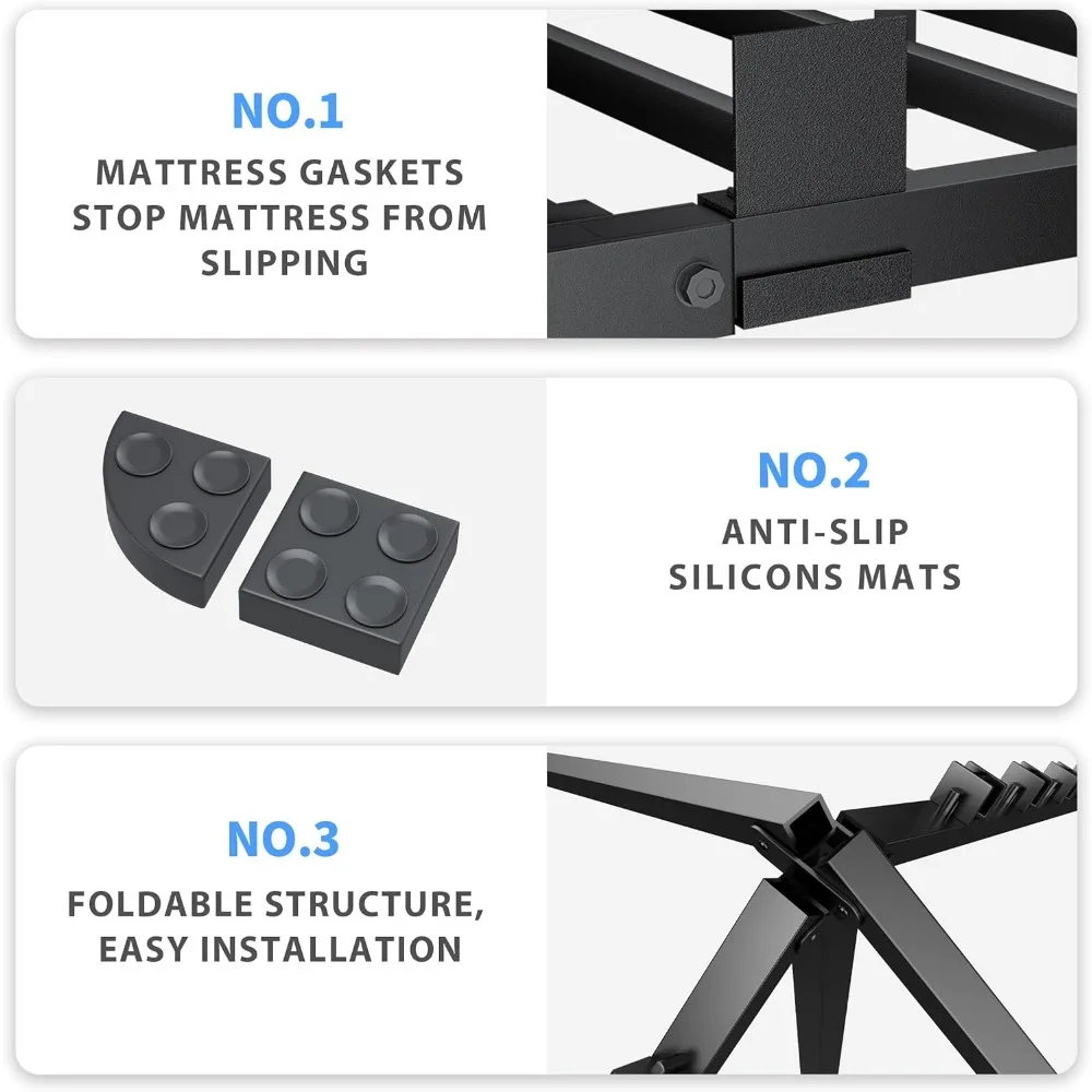 إطار سرير معدني بحجم كينغ 10 بوصة مع سعة 3500 رطل للخدمة الشاقة وأرجل زاوية مستديرة وواقي منزلق للمرتبة وشريحة فولاذية #4