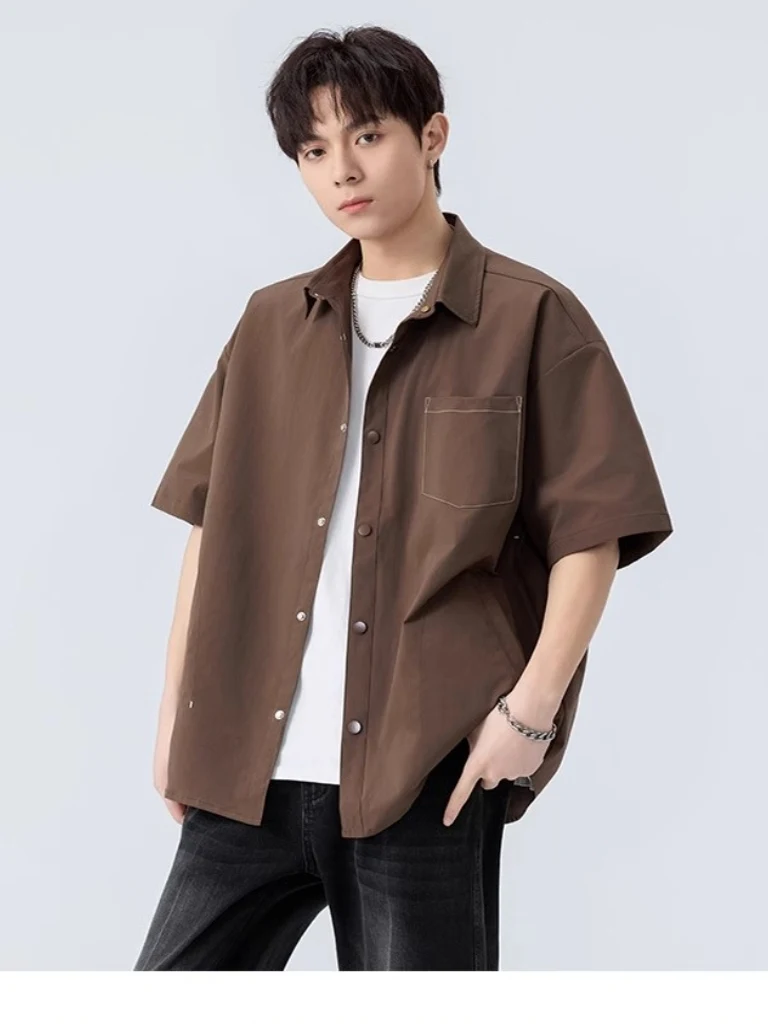 

Loose Fit Summer Casual Cotton irt Men's Thin Pure Cotton ort Sve Zipper ket irt Breathable Lightweight T-irt