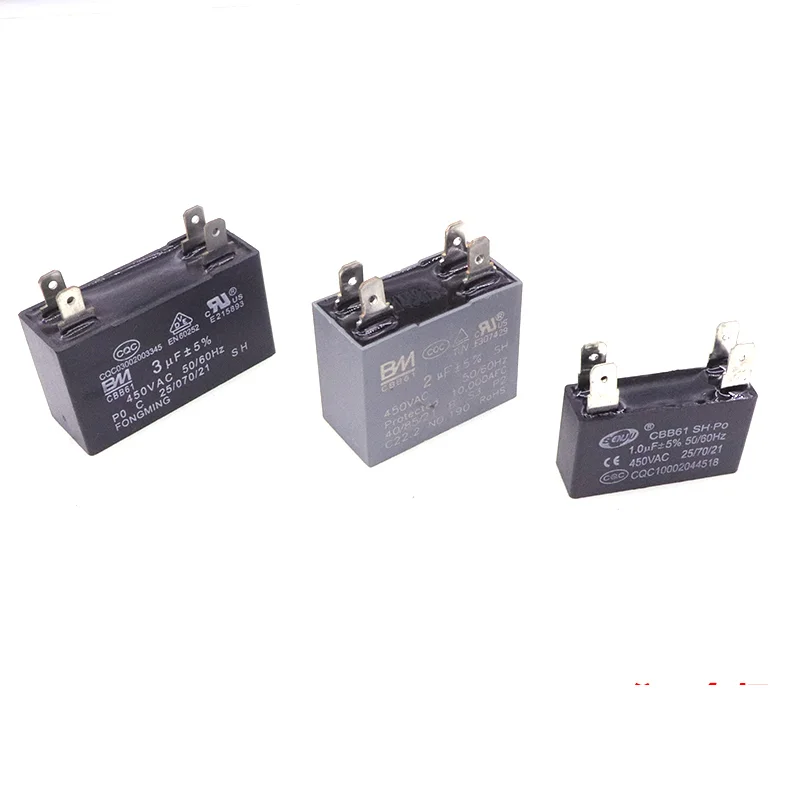 CBB61 450V dip4pin Fan Start Capacitor 1uF 1.2uF 1.5uF 2.0uF 2.5uF 3.0uF 3.5uF 4.0uF 4.5 5.0uF 6.0uF 7.0uF 8.0uF 10uF 12uf