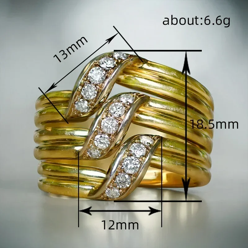 خاتم مرصع بالزركون المتلألئ الفاخر مع خطوط رائعة، مناسب للنساء، إكسسوارات عصرية للولائم متعددة الطبقات #4
