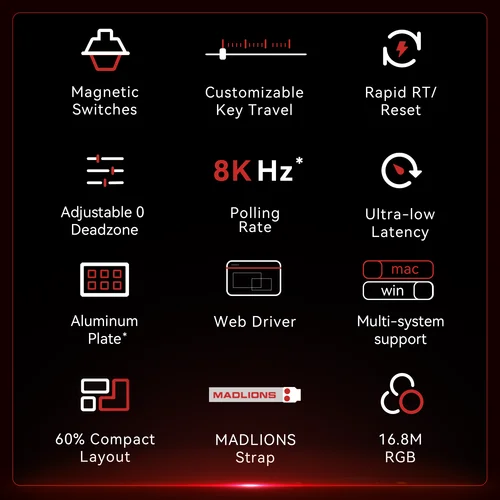 Imagen 2 del producto Teclado Mecánico Magnético para eSports FGG Madlions Mad60 HE, RGB, Cableado, Intercambiable en Caliente, 8K, Personalizado para Juegos