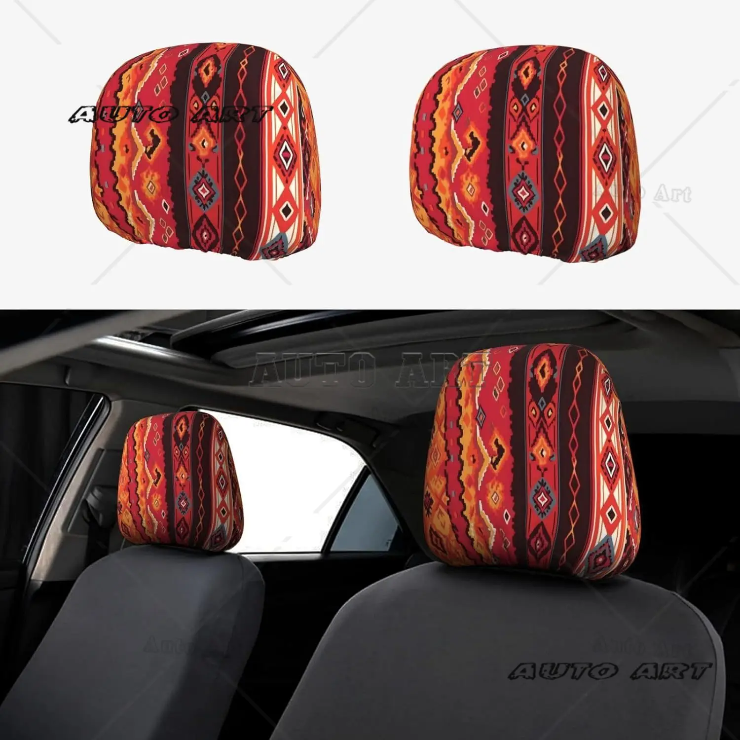

Ethnic African Geometric Print Car Headrest Covers Set of 2 Universal Automotive Seat Head Rest Cover Accessories for Car Truck