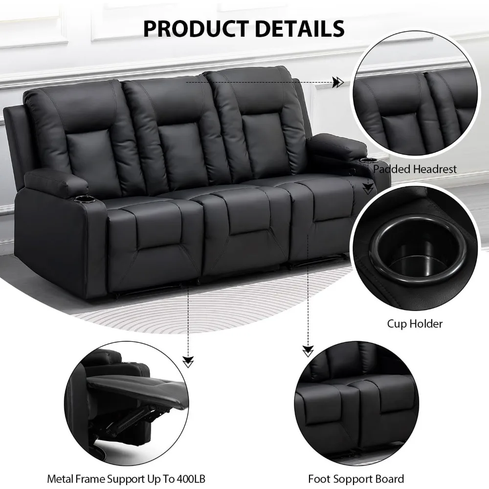 

Recliner Chair Set, Furniture 3PC Bonded Leather Recliner Set Living Room Set, Sofa, Recline Chair (Black,Living Room Set 3)