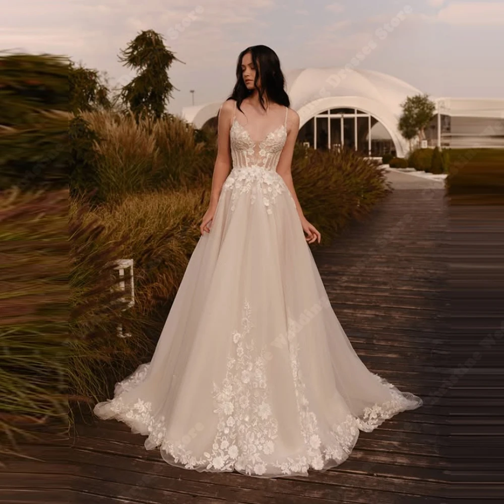 

Sweetheart Collar A-Line Women Wedding Dresses Sexy Deep-V Neck Sleeveless Bridal Gowns Banquet Vestido De Novia 2025 Customized