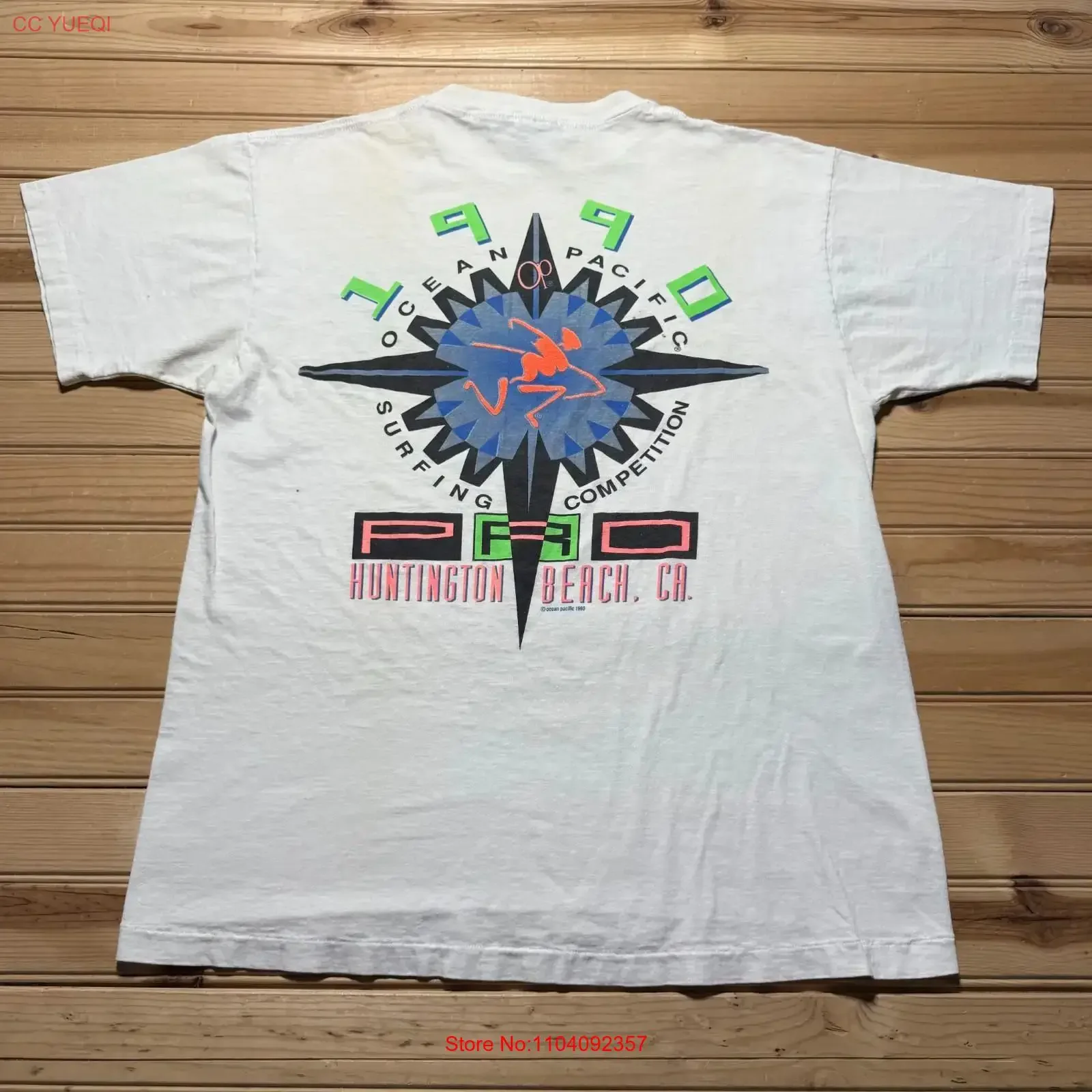 Vintage 1990 OP Pro Surfing Competition Huntington Beach California T Shirt Large vintage Washed graphic Soft Stretched Unisex
