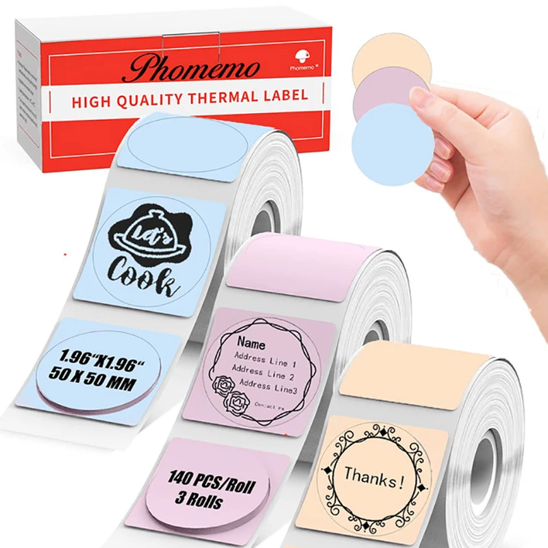 Phomemo M110 Labels Color M200 Label 40x30MM for M220 M200 M120 M110S M110 Printer Labels Pink/Khaki/Blue 230 Pcs/Roll,3 Rolls