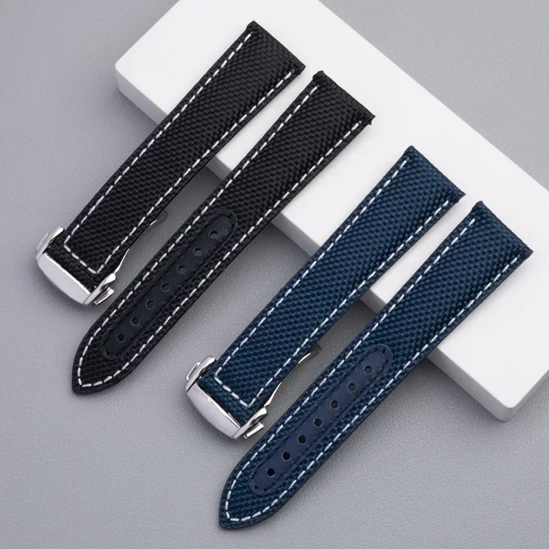 20/22mm Canvas Nylon Leather Watch Band For Omega Strap Seamaster Speedmaster 300 AT150 Snoopy 310 Steel Buckle Bracelet