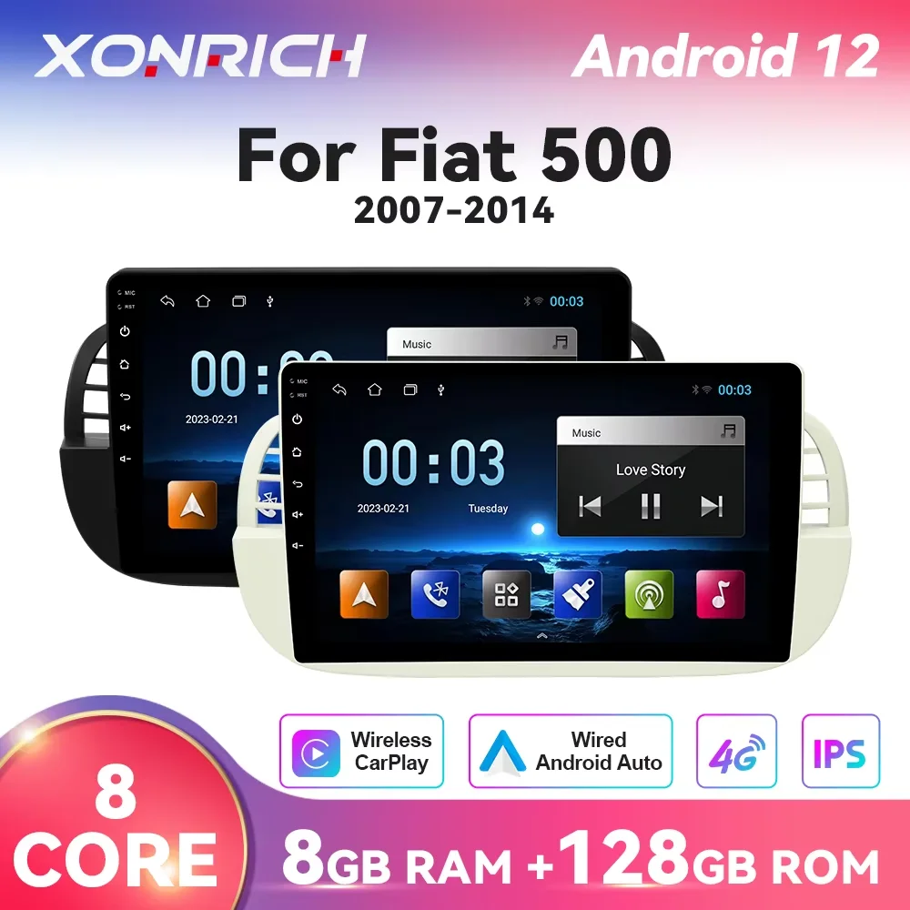 Android 12 Auto Radio For FIAT 500 2007-2015 Car Multimedia Player GPS Navigation Head Unit Stereo Player 4G SIM 8+128GB DSP