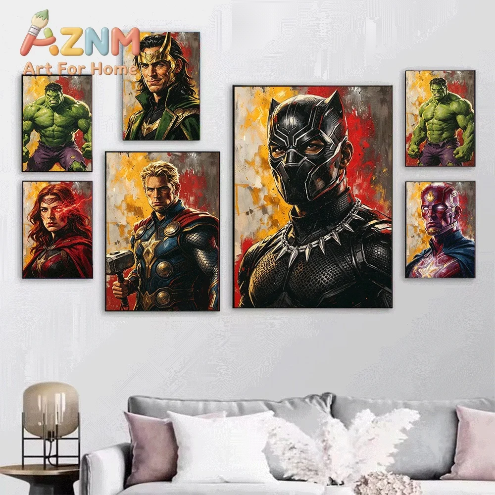 Oil Painting Texture Marvel Superhero Captain America Deadpool Loki Scarlet Witch Canvas Wall Art Unframed Single Canvas Print