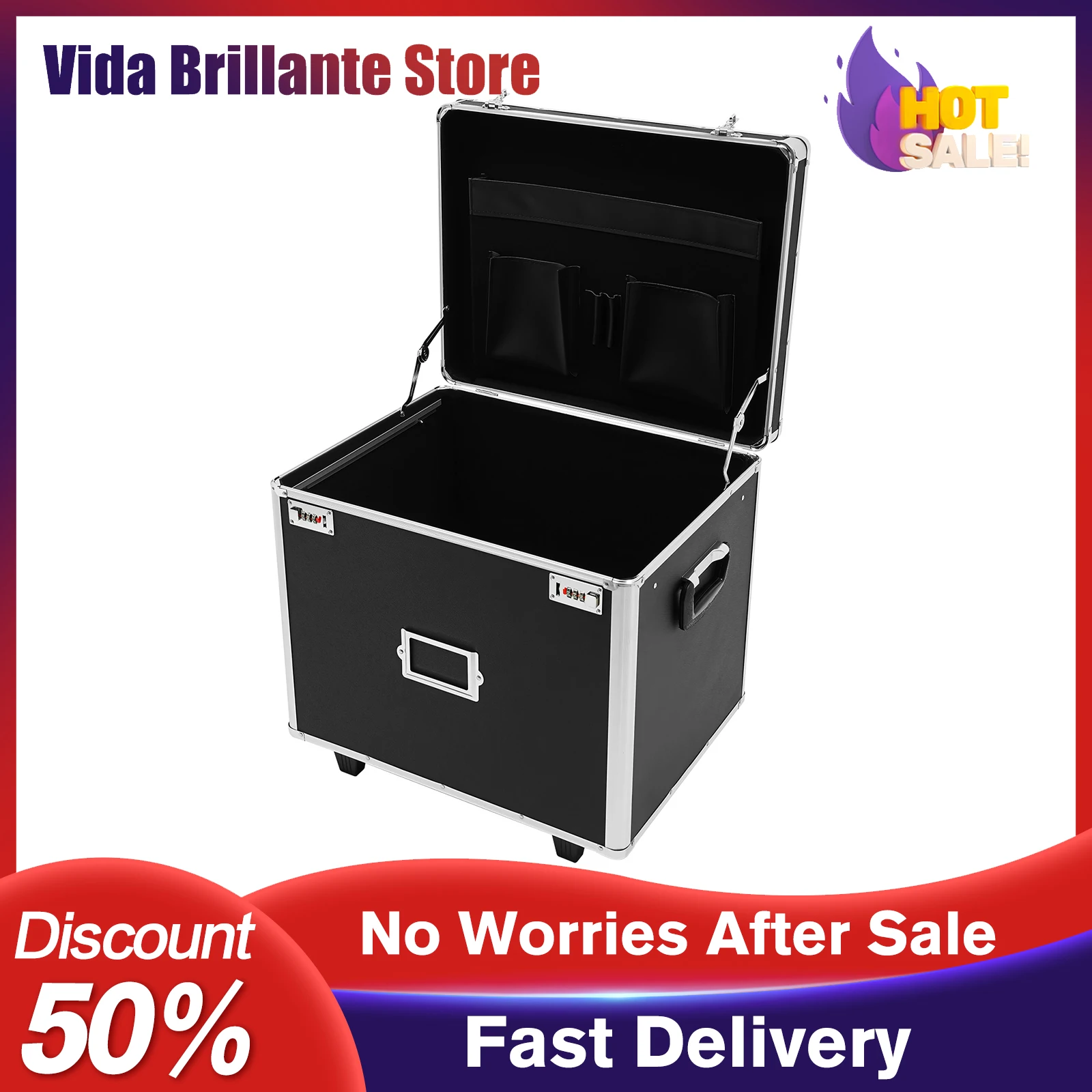 Portable File Storage Box File Organizer Box Aluminum Alloy Document Lock Box Large Capacity Office Supplies for Business Use