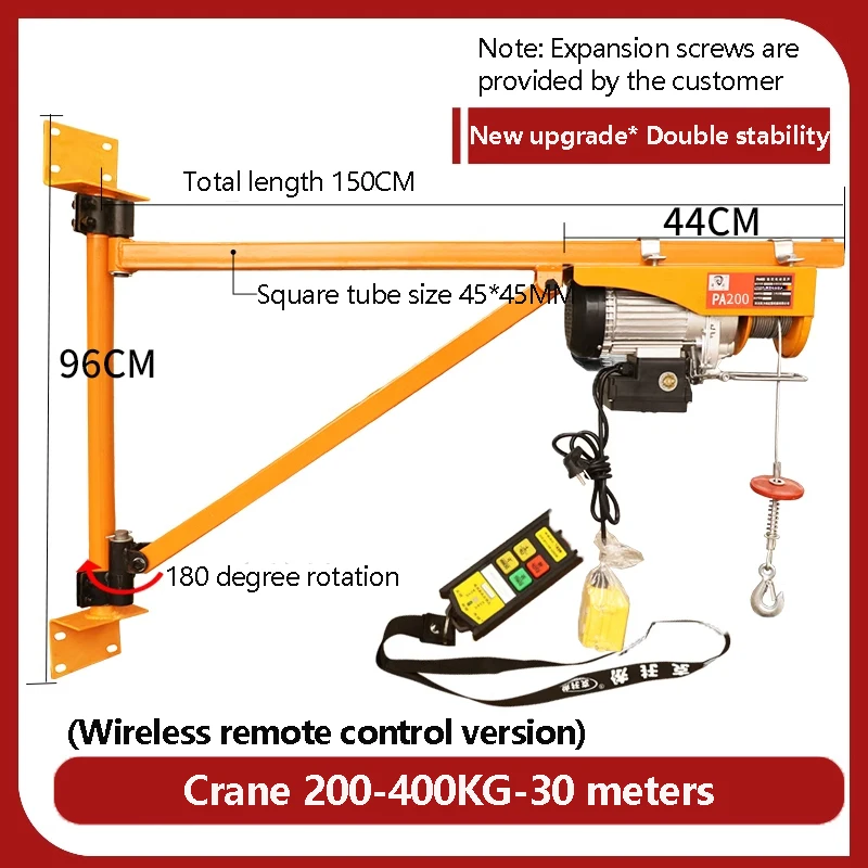 220V 200-400KG 30 Meters Mini Electric Hoist Wall Bracket Crane Portable Household Hoist Small Lifting Crane For Home Decoration