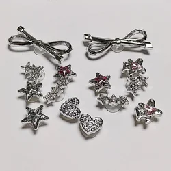 Designer Quality DIY Hole Shoes Charms Set for Girls Silver Bow Five Star Accessories Garden Shoe Decoration Gift