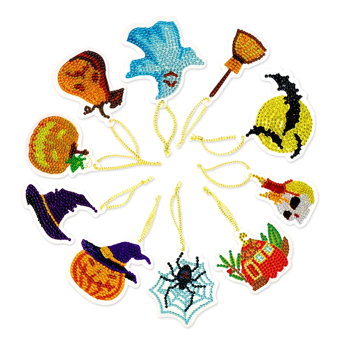 10pcs/set DIY Diamond Painting Halloween Pendant Special Shaped Rhinestone Diamond Pumpkin Spider Ghost Mosaic Ornament