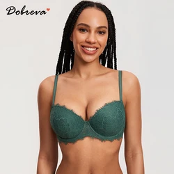 DOBREVA Women's Lace Lightly Padded Bra Demi Full Coverage Plus Size Bras Underwire Support