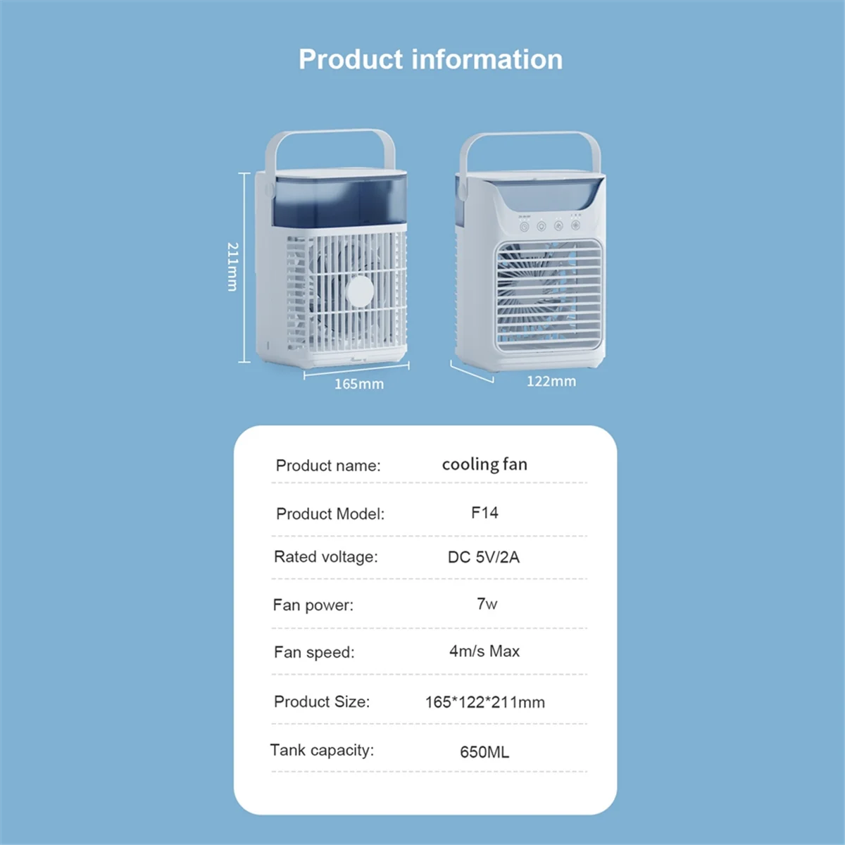 Fan Mini Air Conditioner with 3 Speeds Air Cooler with Humidifier for Room Bedroom Office Desk