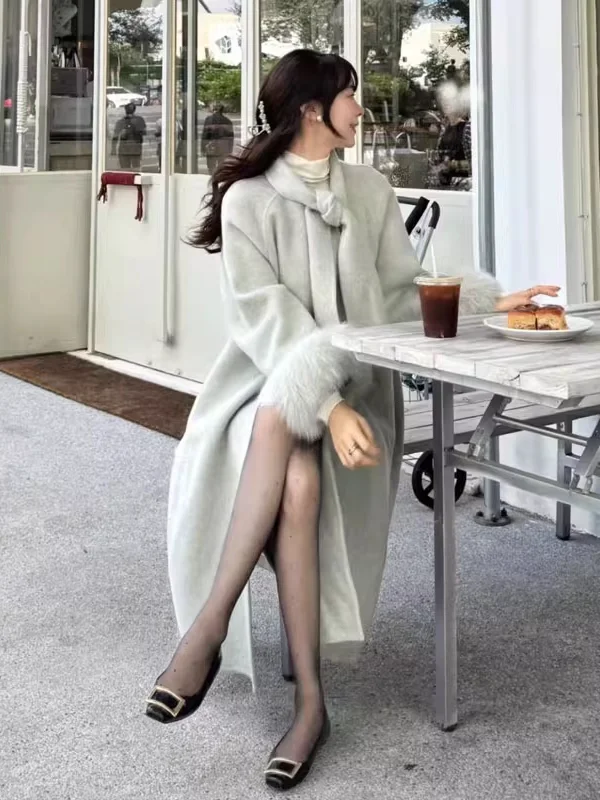 

Корейское шерстяное пальто в стиле Селеста Хепберн, длинное, красивое, уникальное, свободного кроя, осенне-зимняя верхняя одежда для молодых женщин