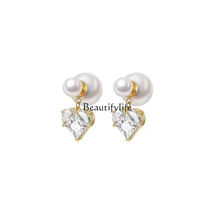 

Pearl Grace Zircon Peach Heart Special Interest Earrings Women's 2024 New Trendy Unique Ear Studs Light Luxury High-End