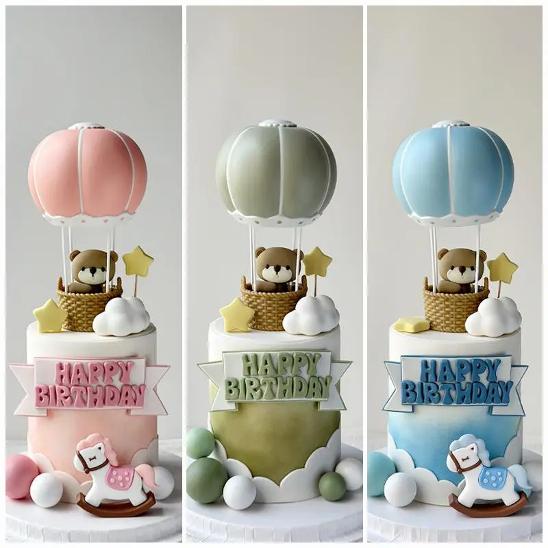 Blue Pink Hot Air Balloon Cake Topper Gender Reveal Party Cake Decoration Kids Boy Girls Birthday Party Supplies Baby Shower view 2