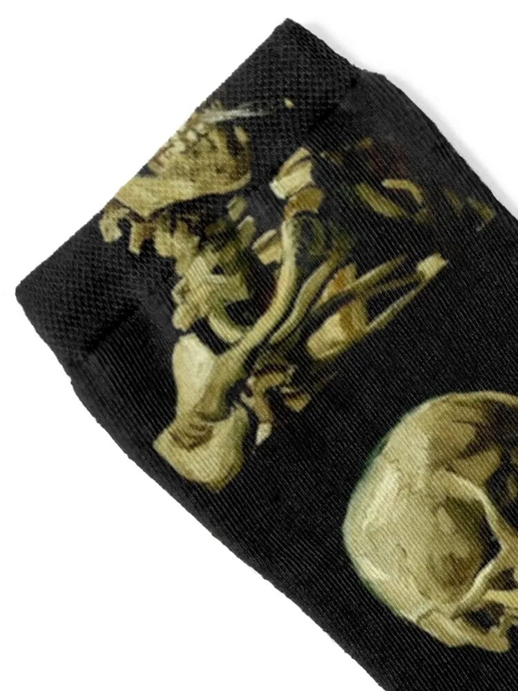 Skull of a Skeleton with Burning Cigarette van Gogh Adult Halloween Art Socks short cool football floral Socks Male Women's