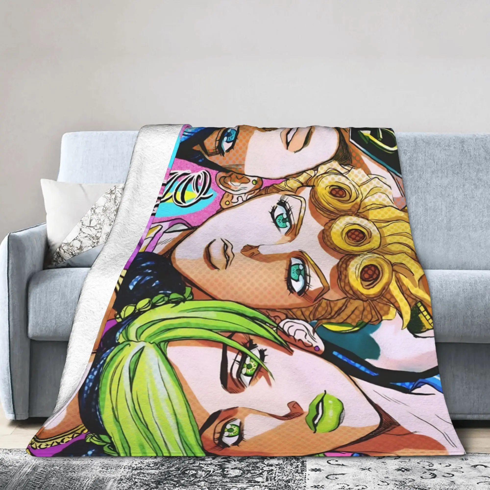 Anime Manga J-JoJos Bizarre Adventure Knitted Blankets Flannel Throw Blanket Bed Sofa Personalised Soft Warm Bedspreads,