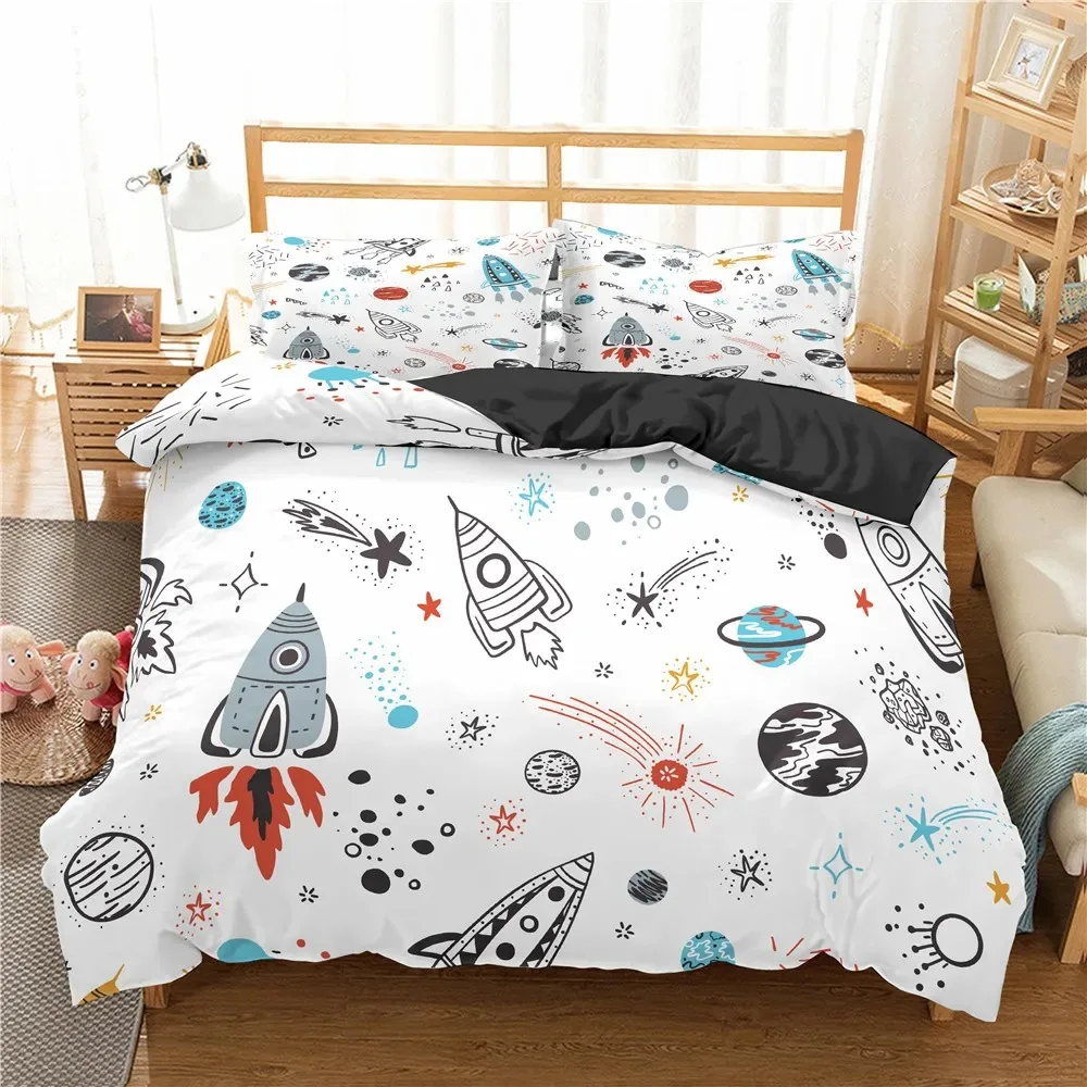 Cartoon Bedding Set Aviation Astronaut Duvet Cover Boys Blue Sky Dream Quilt Cover Twin Single Double Sizes Pillow Case